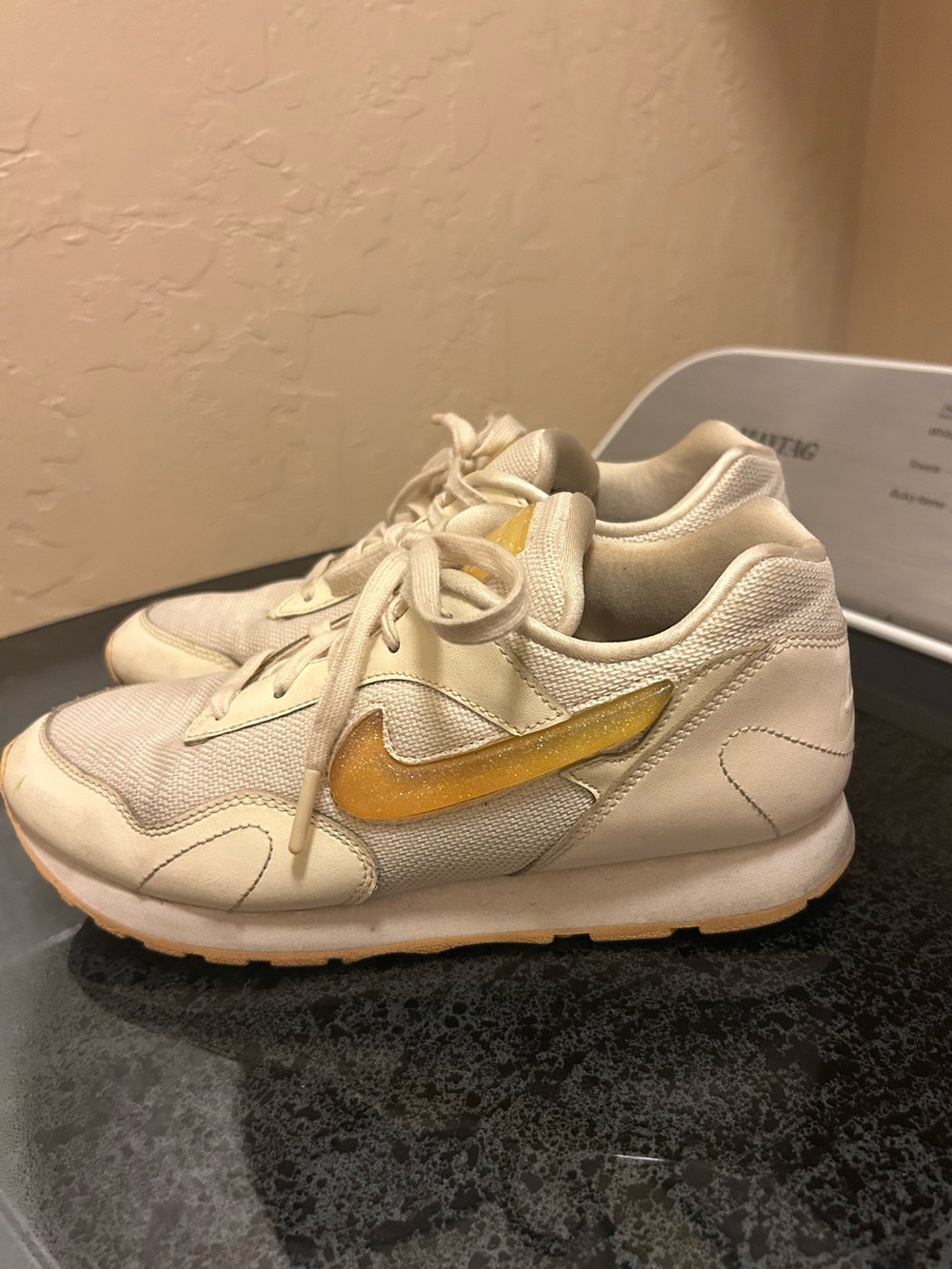 Nike Cream Running Sneakers with sparkly gel Swoosh